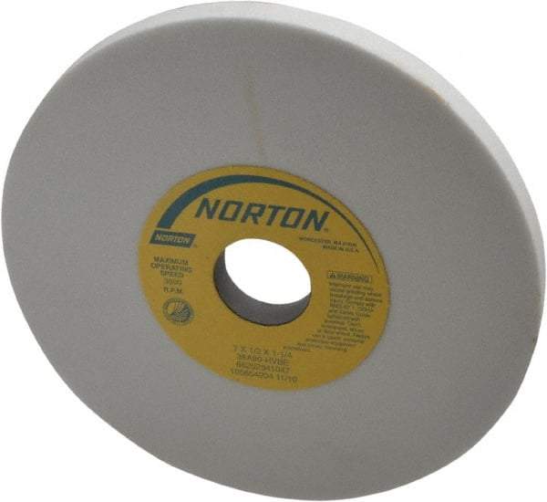 Norton - 7" Diam x 1-1/4" Hole x 1/2" Thick, H Hardness, 80 Grit Surface Grinding Wheel - Aluminum Oxide, Type 1, Medium Grade, 3,600 Max RPM, Vitrified Bond, No Recess - A1 Tooling