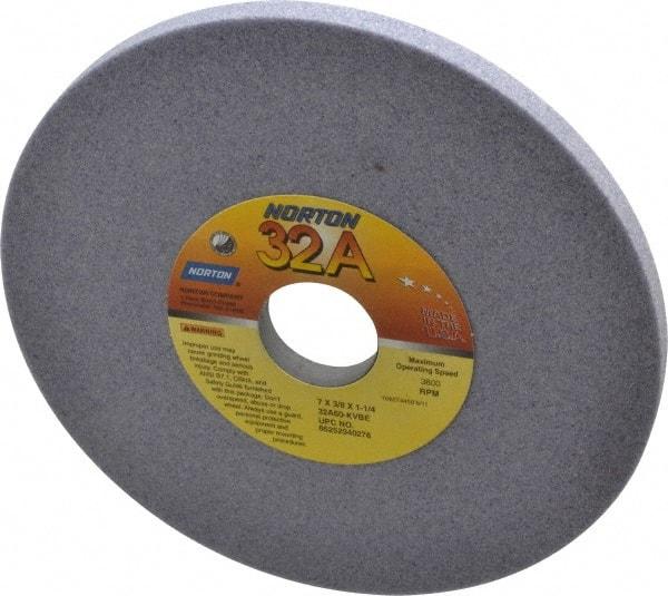 Norton - 7" Diam x 1-1/4" Hole x 3/8" Thick, K Hardness, 60 Grit Surface Grinding Wheel - Aluminum Oxide, Type 1, Medium Grade, 3,600 Max RPM, Vitrified Bond, No Recess - A1 Tooling