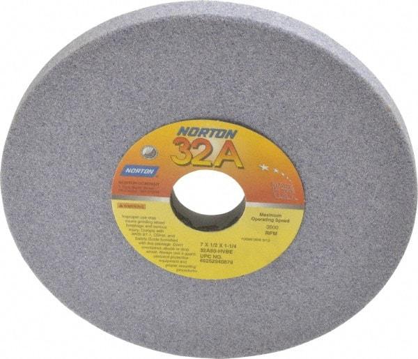 Norton - 7" Diam x 1-1/4" Hole x 1/2" Thick, H Hardness, 60 Grit Surface Grinding Wheel - Aluminum Oxide, Type 1, Medium Grade, 3,600 Max RPM, Vitrified Bond, No Recess - A1 Tooling