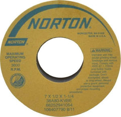 Norton - 7" Diam x 1-1/4" Hole x 1/2" Thick, K Hardness, 80 Grit Surface Grinding Wheel - Aluminum Oxide, Type 1, Medium Grade, 3,600 Max RPM, Vitrified Bond, No Recess - A1 Tooling