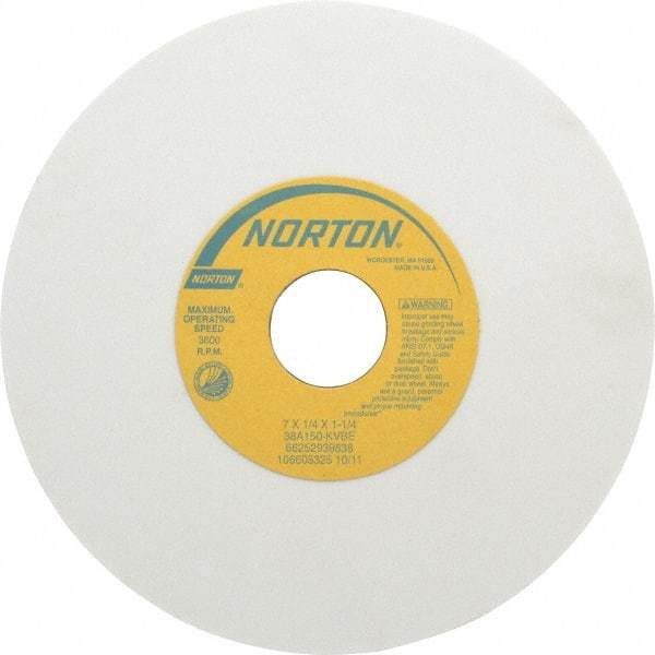 Norton - 7" Diam x 1-1/4" Hole x 1/4" Thick, K Hardness, 150 Grit Surface Grinding Wheel - Aluminum Oxide, Type 1, Very Fine Grade, 3,600 Max RPM, Vitrified Bond, No Recess - A1 Tooling