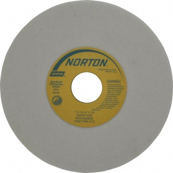 Norton - 7" Diam x 1-1/4" Hole x 1/4" Thick, I Hardness, 60 Grit Surface Grinding Wheel - Aluminum Oxide, Type 1, Medium Grade, 3,600 Max RPM, Vitrified Bond, No Recess - A1 Tooling