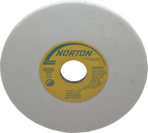 Norton - 7" Diam x 1-1/4" Hole x 1/4" Thick, J Hardness, 60 Grit Surface Grinding Wheel - Aluminum Oxide, Type 1, Medium Grade, 3,600 Max RPM, Vitrified Bond, No Recess - A1 Tooling