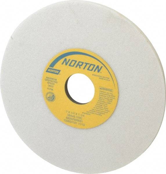 Norton - 7" Diam x 1-1/4" Hole x 1/4" Thick, I Hardness, 46 Grit Surface Grinding Wheel - Aluminum Oxide, Type 1, Coarse Grade, 3,600 Max RPM, Vitrified Bond, No Recess - A1 Tooling