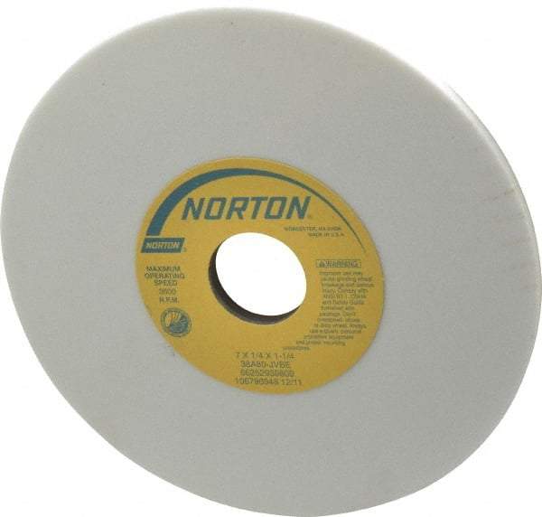 Norton - 7" Diam x 1-1/4" Hole x 1/4" Thick, J Hardness, 80 Grit Surface Grinding Wheel - Aluminum Oxide, Type 1, Medium Grade, 3,600 Max RPM, Vitrified Bond, No Recess - A1 Tooling