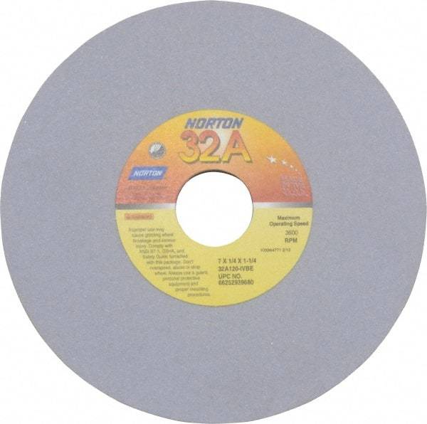 Norton - 7" Diam x 1-1/4" Hole x 1/4" Thick, I Hardness, 120 Grit Surface Grinding Wheel - Aluminum Oxide, Type 1, Fine Grade, 3,600 Max RPM, Vitrified Bond, No Recess - A1 Tooling