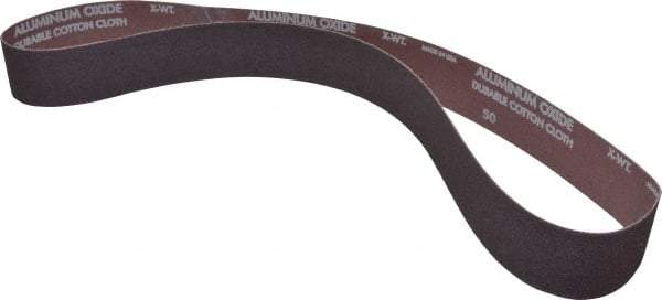 Norton - 2" Wide x 48" OAL, 50 Grit, Aluminum Oxide Abrasive Belt - Aluminum Oxide, Coarse, Coated, X Weighted Cloth Backing, Series R228 - A1 Tooling