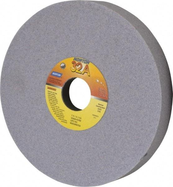 Norton - 7" Diam x 1-1/4" Hole x 1" Thick, K Hardness, 60 Grit Surface Grinding Wheel - Aluminum Oxide, Type 5, Medium Grade, 3,600 Max RPM, Vitrified Bond, One-Side Recess - A1 Tooling