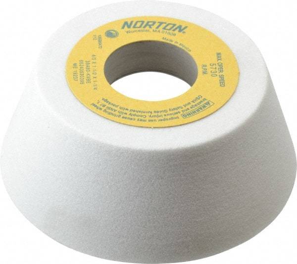 Norton - 4" Diam, 1-1/4" Hole Size, 1-1/2" Overall Thickness, 80 Grit, Type 11 Tool & Cutter Grinding Wheel - Medium Grade, Aluminum Oxide, K Hardness, Vitrified Bond, 5,730 RPM - A1 Tooling