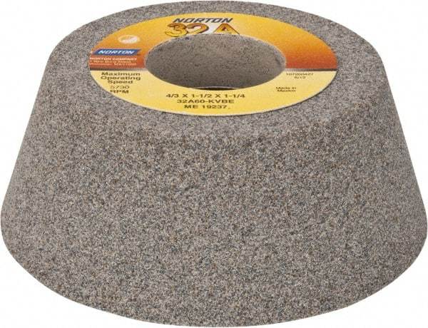 Norton - 4" Diam, 1-1/4" Hole Size, 1-1/2" Overall Thickness, 60 Grit, Type 11 Tool & Cutter Grinding Wheel - Medium Grade, Aluminum Oxide, K Hardness, Vitrified Bond, 5,730 RPM - A1 Tooling