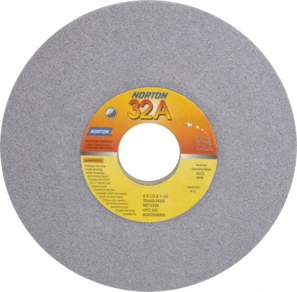 Norton - 6" Diam, 1-1/4" Hole Size, 1/2" Overall Thickness, 60 Grit, Type 12 Tool & Cutter Grinding Wheel - Medium Grade, Aluminum Oxide, J Hardness, Vitrified Bond, 4,140 RPM - A1 Tooling