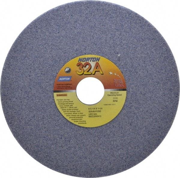 Norton - 8" Diam x 1-1/4" Hole x 1/4" Thick, H Hardness, 46 Grit Surface Grinding Wheel - Aluminum Oxide, Type 1, Coarse Grade, 3,105 Max RPM, Vitrified Bond, No Recess - A1 Tooling