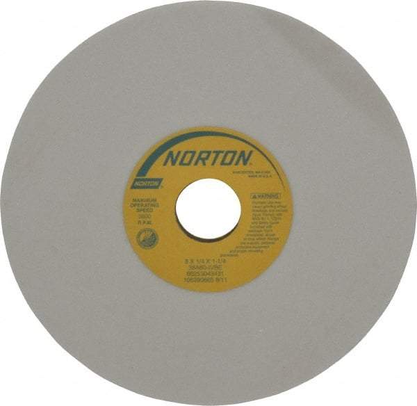 Norton - 8" Diam x 1-1/4" Hole x 1/4" Thick, I Hardness, 60 Grit Surface Grinding Wheel - Aluminum Oxide, Type 1, Medium Grade, 3,600 Max RPM, Vitrified Bond, No Recess - A1 Tooling