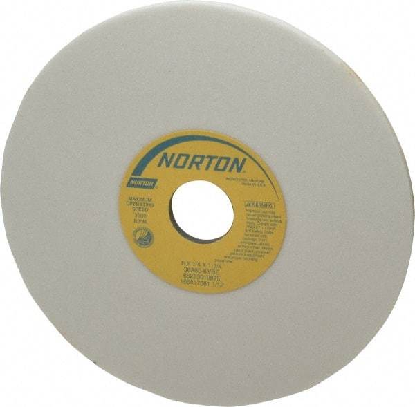 Norton - 8" Diam x 1-1/4" Hole x 1/4" Thick, K Hardness, 60 Grit Surface Grinding Wheel - Aluminum Oxide, Type 1, Medium Grade, 3,600 Max RPM, Vitrified Bond, No Recess - A1 Tooling