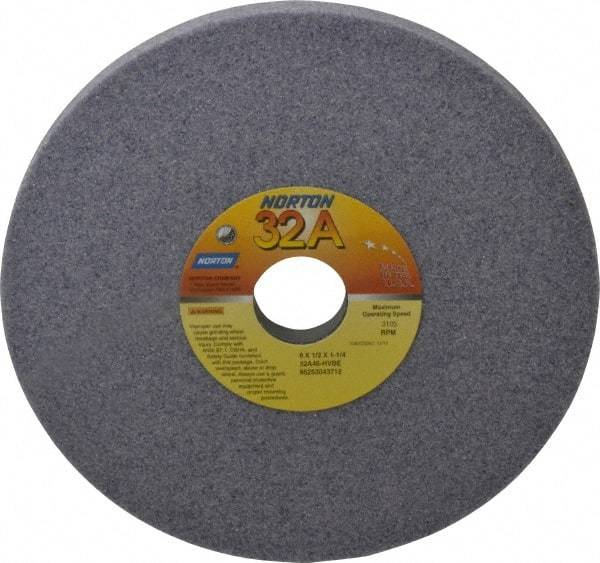 Norton - 8" Diam x 1-1/4" Hole x 1/2" Thick, H Hardness, 46 Grit Surface Grinding Wheel - Aluminum Oxide, Type 1, Coarse Grade, 3,105 Max RPM, Vitrified Bond, No Recess - A1 Tooling