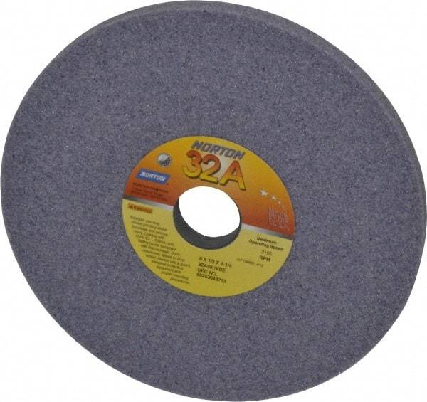 Norton - 8" Diam x 1-1/4" Hole x 1/2" Thick, I Hardness, 46 Grit Surface Grinding Wheel - Aluminum Oxide, Type 1, Coarse Grade, 3,105 Max RPM, Vitrified Bond, No Recess - A1 Tooling