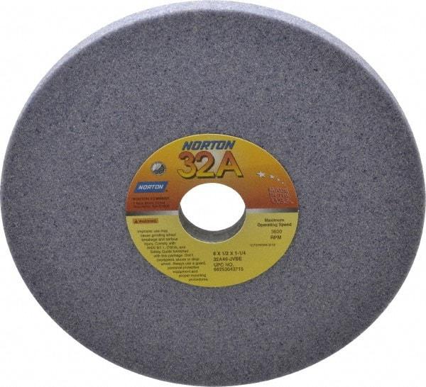 Norton - 8" Diam x 1-1/4" Hole x 1/2" Thick, J Hardness, 46 Grit Surface Grinding Wheel - Aluminum Oxide, Type 1, Coarse Grade, 3,600 Max RPM, Vitrified Bond, No Recess - A1 Tooling