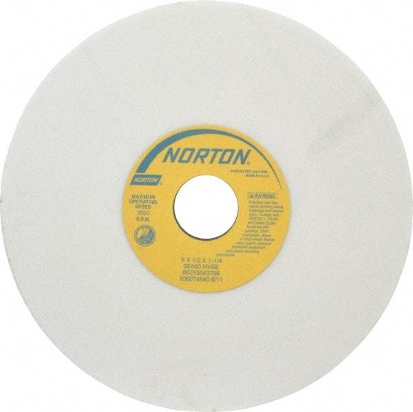 Norton - 8" Diam x 1-1/4" Hole x 1/2" Thick, H Hardness, 60 Grit Surface Grinding Wheel - Aluminum Oxide, Type 1, Medium Grade, 3,600 Max RPM, Vitrified Bond, No Recess - A1 Tooling