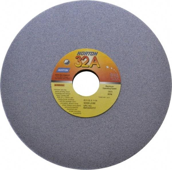 Norton - 8" Diam x 1-1/4" Hole x 1/2" Thick, J Hardness, 60 Grit Surface Grinding Wheel - Aluminum Oxide, Type 1, Medium Grade, 3,600 Max RPM, Vitrified Bond, No Recess - A1 Tooling