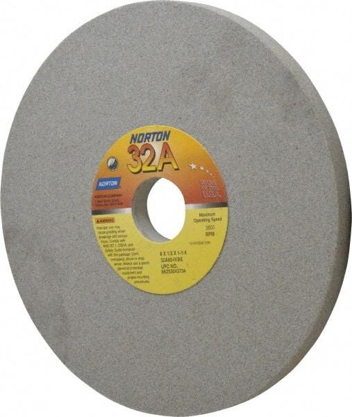 Norton - 8" Diam x 1-1/4" Hole x 1/2" Thick, I Hardness, 80 Grit Surface Grinding Wheel - Aluminum Oxide, Type 1, Medium Grade, 3,600 Max RPM, Vitrified Bond, No Recess - A1 Tooling