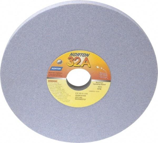 Norton - 8" Diam x 1-1/4" Hole x 1/2" Thick, K Hardness, 80 Grit Surface Grinding Wheel - Aluminum Oxide, Type 1, Medium Grade, 3,600 Max RPM, Vitrified Bond, No Recess - A1 Tooling