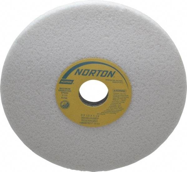 Norton - 8" Diam x 1-1/4" Hole x 1/2" Thick, H Hardness, 46 Grit Surface Grinding Wheel - Aluminum Oxide, Type 1, Coarse Grade, 3,105 Max RPM, Vitrified Bond, No Recess - A1 Tooling