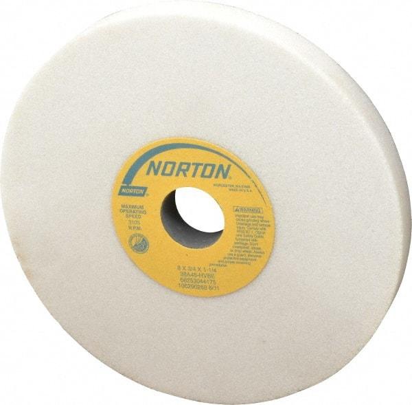 Norton - 8" Diam x 1-1/4" Hole x 3/4" Thick, H Hardness, 46 Grit Surface Grinding Wheel - Aluminum Oxide, Type 1, Coarse Grade, 3,105 Max RPM, Vitrified Bond, No Recess - A1 Tooling