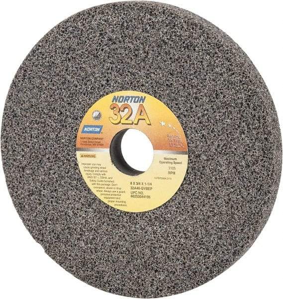 Norton - 8" Diam x 1-1/4" Hole x 3/4" Thick, G Hardness, 46 Grit Surface Grinding Wheel - Aluminum Oxide, Type 1, Coarse Grade, 3,105 Max RPM, Vitrified Bond, No Recess - A1 Tooling