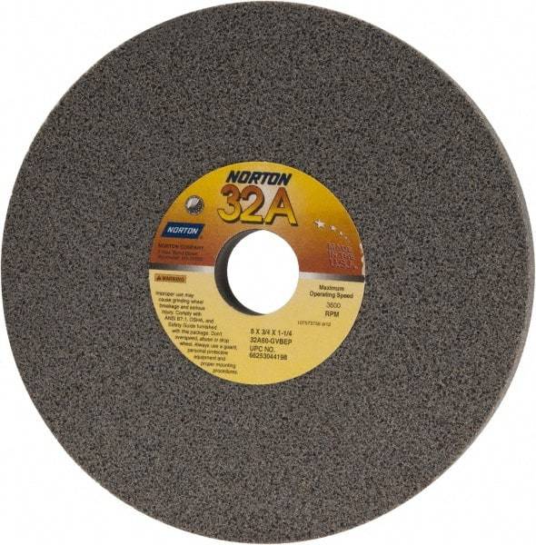 Norton - 8" Diam x 1-1/4" Hole x 3/4" Thick, G Hardness, 60 Grit Surface Grinding Wheel - Aluminum Oxide, Type 1, Medium Grade, 3,600 Max RPM, Vitrified Bond, No Recess - A1 Tooling