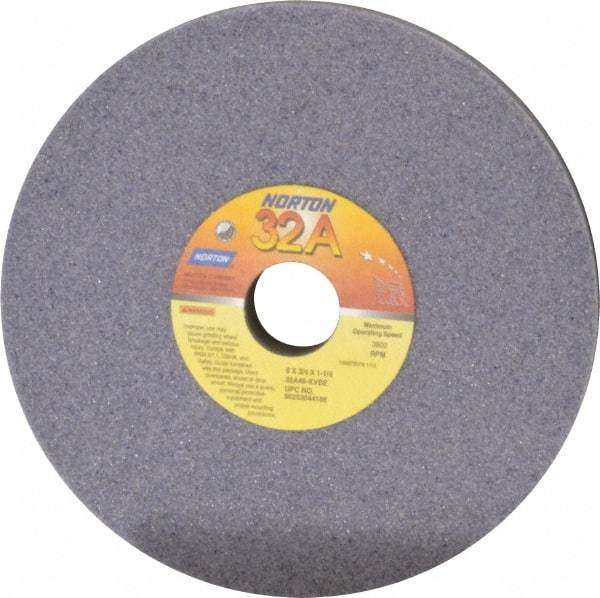 Norton - 8" Diam x 1-1/4" Hole x 3/4" Thick, K Hardness, 46 Grit Surface Grinding Wheel - Aluminum Oxide, Type 1, Coarse Grade, 3,600 Max RPM, Vitrified Bond, No Recess - A1 Tooling