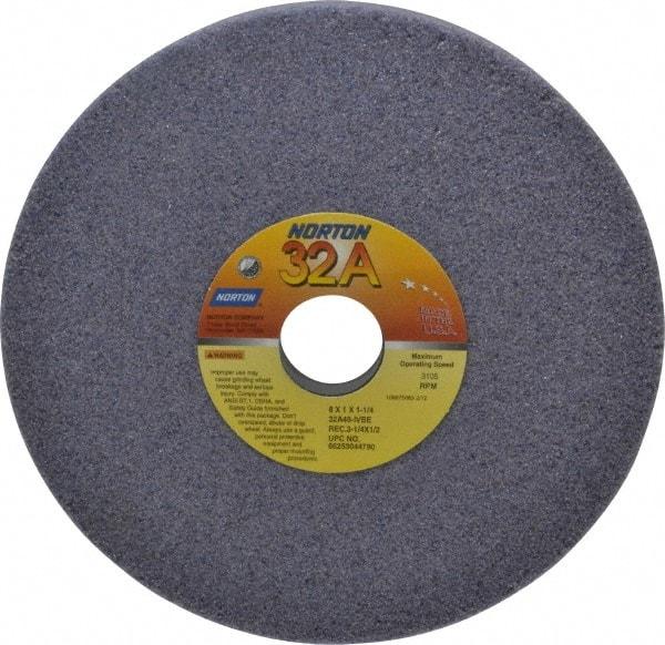 Norton - 8" Diam x 1-1/4" Hole x 1" Thick, I Hardness, 46 Grit Surface Grinding Wheel - Aluminum Oxide, Type 5, Coarse Grade, 3,105 Max RPM, Vitrified Bond, One-Side Recess - A1 Tooling