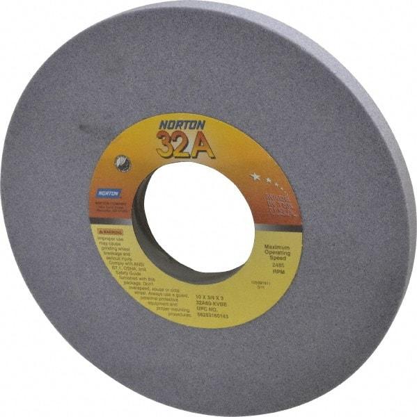 Norton - 10" Diam x 3" Hole x 3/4" Thick, K Hardness, 60 Grit Surface Grinding Wheel - Aluminum Oxide, Type 1, Medium Grade, 2,485 Max RPM, Vitrified Bond, No Recess - A1 Tooling