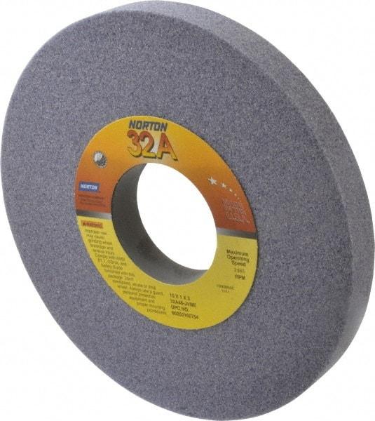 Norton - 10" Diam x 3" Hole x 1" Thick, J Hardness, 46 Grit Surface Grinding Wheel - Aluminum Oxide, Type 1, Coarse Grade, 2,485 Max RPM, Vitrified Bond, No Recess - A1 Tooling