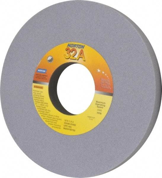 Norton - 10" Diam x 3" Hole x 1" Thick, K Hardness, 80 Grit Surface Grinding Wheel - Aluminum Oxide, Type 1, Medium Grade, 2,485 Max RPM, Vitrified Bond, No Recess - A1 Tooling