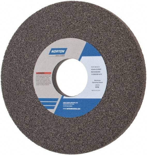 Norton - 12" Diam x 3" Hole x 3/4" Thick, G Hardness, 46 Grit Surface Grinding Wheel - Aluminum Oxide, Type 1, Coarse Grade, 2,070 Max RPM, Vitrified Bond, No Recess - A1 Tooling