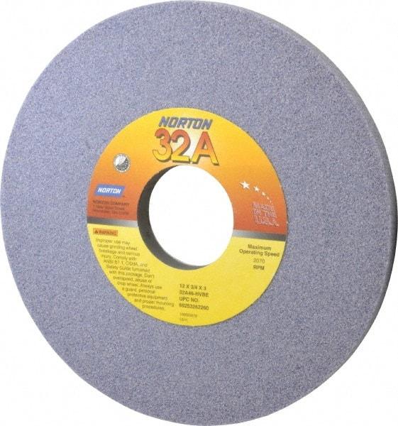 Norton - 12" Diam x 3" Hole x 3/4" Thick, H Hardness, 46 Grit Surface Grinding Wheel - Aluminum Oxide, Type 1, Coarse Grade, 2,070 Max RPM, Vitrified Bond, No Recess - A1 Tooling