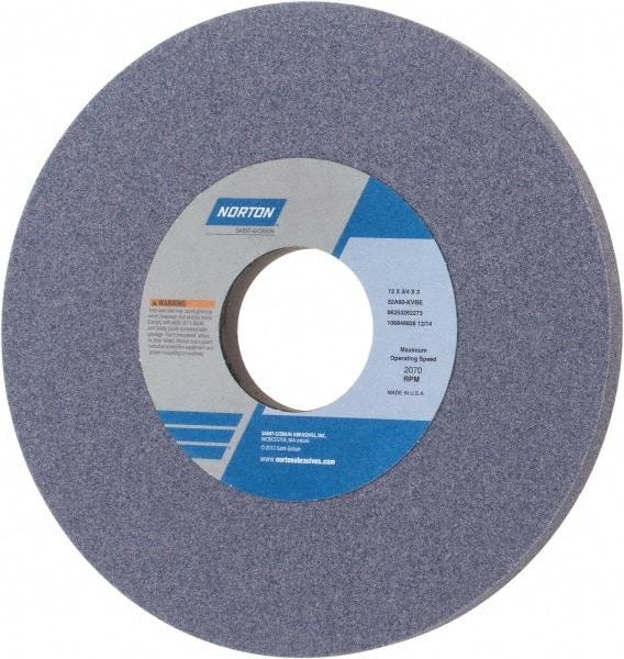 Norton - 12" Diam x 3" Hole x 3/4" Thick, K Hardness, 60 Grit Surface Grinding Wheel - Aluminum Oxide, Type 1, Medium Grade, 2,070 Max RPM, Vitrified Bond, No Recess - A1 Tooling