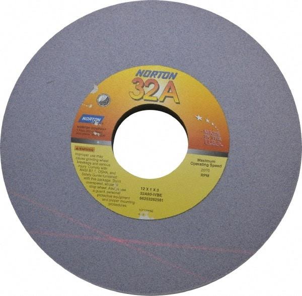 Norton - 12" Diam x 3" Hole x 1" Thick, I Hardness, 60 Grit Surface Grinding Wheel - Aluminum Oxide, Type 1, Medium Grade, 2,070 Max RPM, Vitrified Bond, No Recess - A1 Tooling