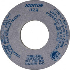 Norton - 12" Diam x 5" Hole x 1" Thick, K Hardness, 60 Grit Surface Grinding Wheel - Aluminum Oxide, Type 1, Medium Grade, 2,705 Max RPM, Vitrified Bond, No Recess - A1 Tooling