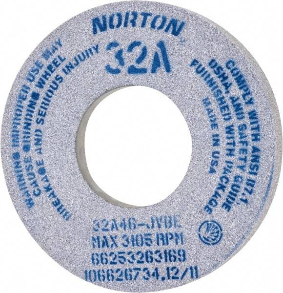 Norton - 12" Diam x 5" Hole x 1-1/2" Thick, J Hardness, 46 Grit Surface Grinding Wheel - Aluminum Oxide, Type 5, Coarse Grade, 2,070 Max RPM, Vitrified Bond, One-Side Recess - A1 Tooling