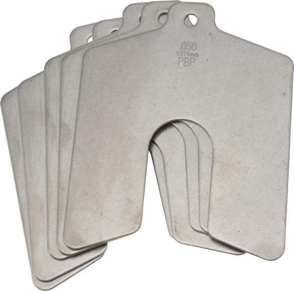 Made in USA - 5 Piece, 3 Inch Long x 3 Inch Wide x 0.05 Inch Thick, Slotted Shim Stock - Stainless Steel, 3/4 Inch Wide Slot - A1 Tooling