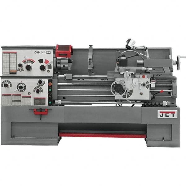 Jet - 14" Swing, 40" Between Centers, 230/460 Volt, Triple Phase Engine Lathe - 7MT Taper, 7-1/2 hp, 42 to 1,800 RPM, 3-1/8" Bore Diam, 40" Deep x 46-7/8" High x 97-1/2" Long - A1 Tooling