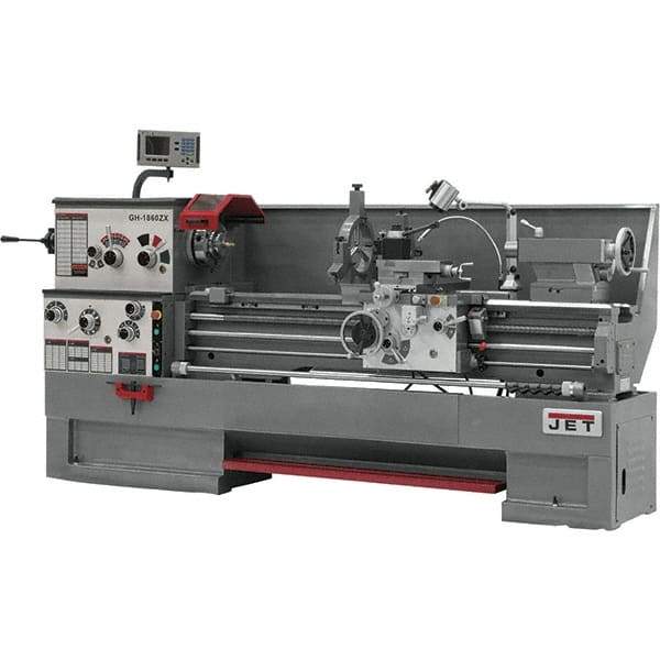 Jet - 18" Swing, 60" Between Centers, 230/460 Volt, Triple Phase Engine Lathe - 7MT Taper, 7-1/2 hp, 25 to 1,800 RPM, 3-1/8" Bore Diam, 40" Deep x 48-7/8" High x 116-1/2" Long - A1 Tooling