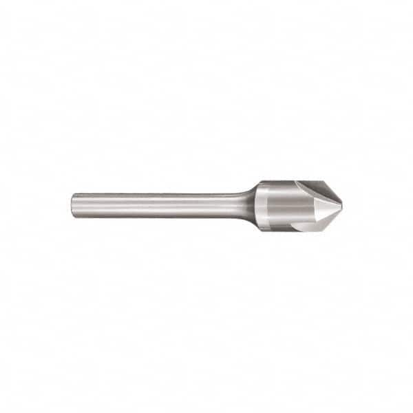 SGS - 1" Head Diam, 1/2" Shank Diam, 3 Flute 82° Solid Carbide Countersink - Bright Finish, 3-1/4" OAL, Single End, Straight Shank, Right Hand Cut - A1 Tooling