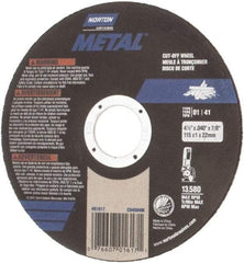 Norton - 4-1/2" Aluminum Oxide Cutoff Wheel - 0.04" Thick, 7/8" Arbor, 13,580 Max RPM, Use with Angle Grinders - A1 Tooling