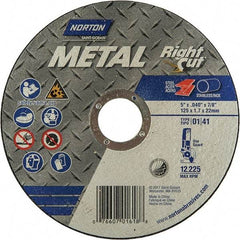 Norton - 5" 60 Grit Aluminum Oxide Cutoff Wheel - 0.04" Thick, 7/8" Arbor, 12,225 Max RPM, Use with Angle Grinders - A1 Tooling