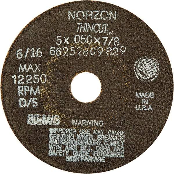 Norton - 5" Ceramic Cutoff Wheel - 1/16" Thick, 7/8" Arbor - A1 Tooling