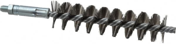 Schaefer Brush - 4" Brush Length, 1" Diam, Double Stem, Single Spiral Tube Brush - 6-1/4" Long, Stainless Steel, 1/4-28 Male Connection - A1 Tooling