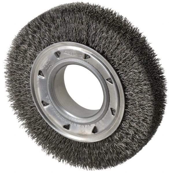 Osborn - 6" OD, 2" Arbor Hole, Crimped Steel Wheel Brush - 1-1/4" Face Width, 1" Trim Length, 0.014" Filament Diam, 6,000 RPM - A1 Tooling