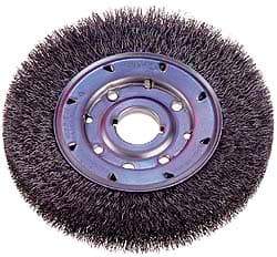 Osborn - 14" OD, 2" Arbor Hole, Crimped Nylon Wheel Brush - 1" Face Width, 2-1/8" Trim Length, 2,400 RPM - A1 Tooling